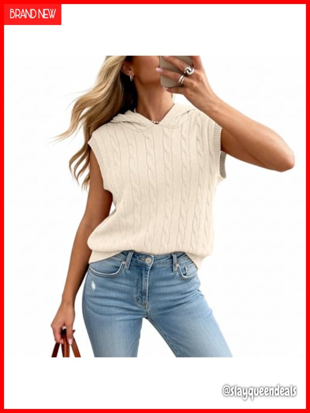 Women's Hooded Cable Knit Sweater Vest Sleeveless Pullover